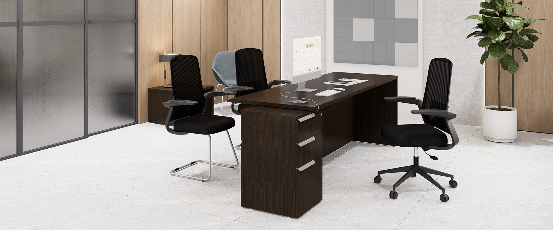 Pedestal supported desk