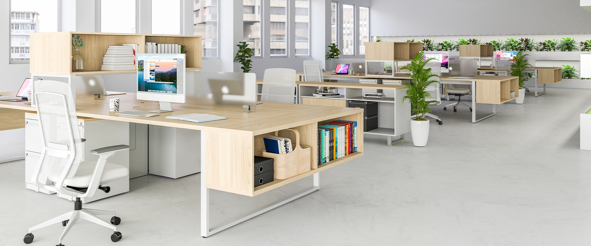 Hanging bookcase over work surface 60 x 16 x 16" HPL