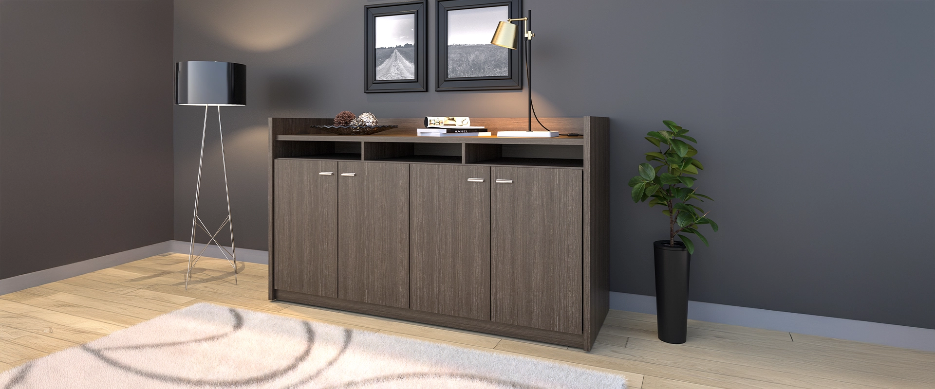 4-Door credenza w/pigeon holes 72 X 24 X 42" LPL