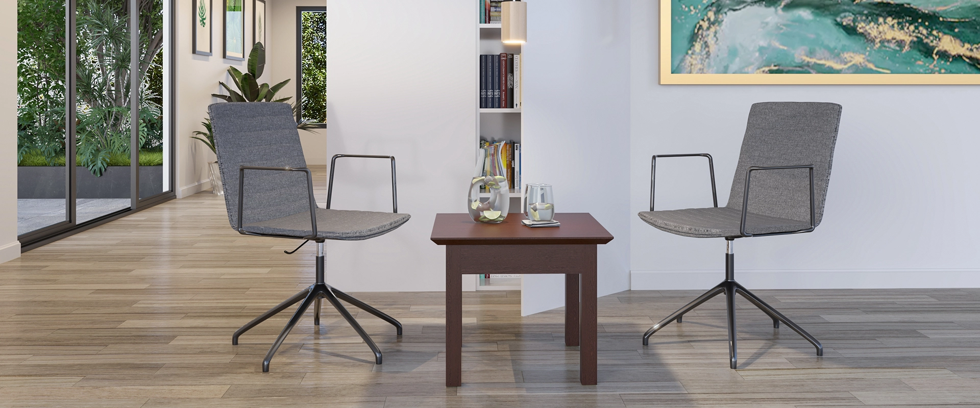 Silla Visita Eneas asiento Azul, base en Aluminio