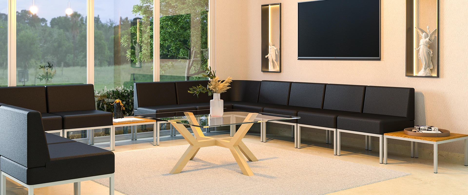 Mesa Centro 120 x 120 x 52 cm Quadra Cristal