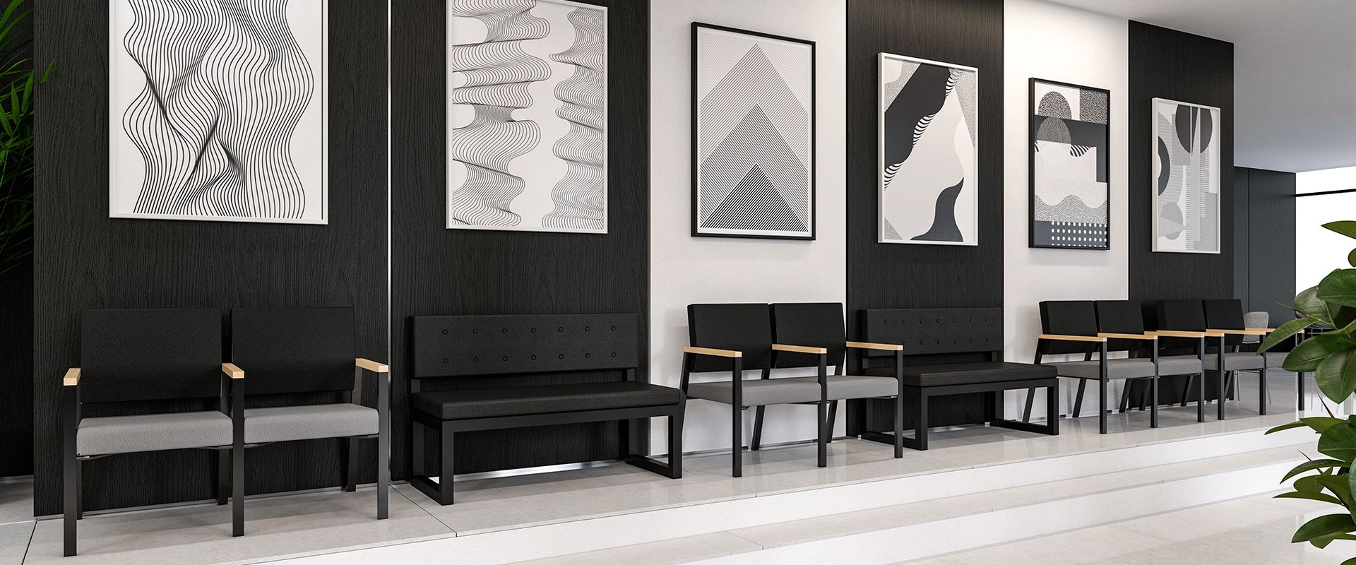 Silla Recepcion Triple 165.2 x 60 x 85 cm Seti